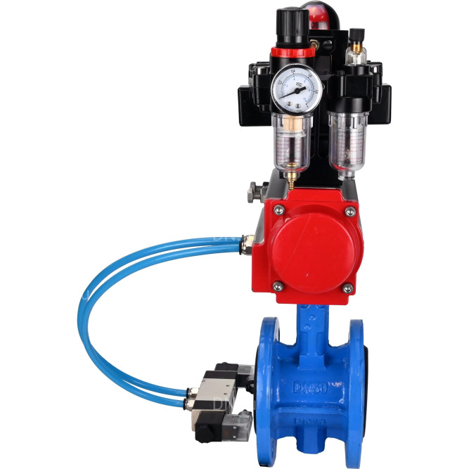Затвор дисковый поворотный WBV1313E-2W-F-H Ду50 Ру16 фланцевый, корпус - чугун GGG40, диск - чугун GGG40, EPDM, с пневмоприводом PA-DA-105, пневмораспределителем 4V320-08 AC220V, БКВ APL-410N EX и БПВ AFC2000 в Алматы
