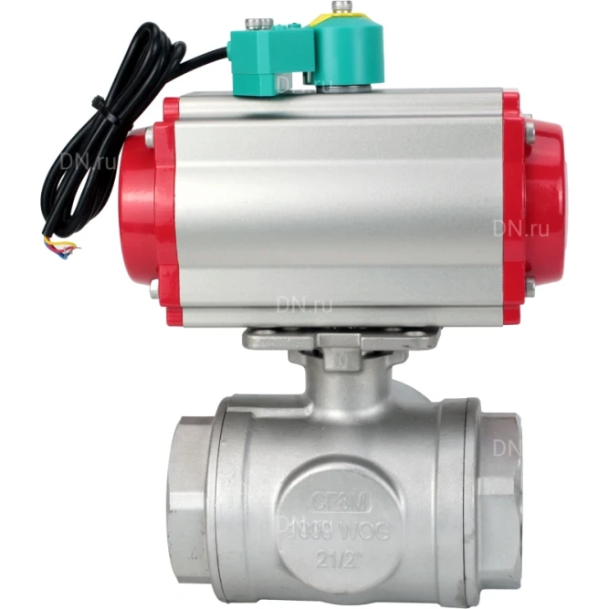 Кран шаровой BV3232P(4pc)-SP-3WL-T-ISO-H Ду65 Ру40 стандартнопроходной L-тип, внутренняя резьба, корпус - нержавеющая сталь 316, уплотнение - PTFE, пневмопривод PA-DA-083, пневмораспределитель 4M310-08 AC220V и магнитным переключателем ALS200D в Алматы