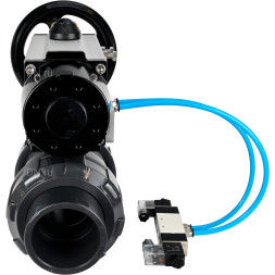 Кран шаровой BV4242E-FP-GRM-ISO Дн32 Ру10 полнопроходной, корпус - НПВХ, шар - НПВХ, уплотнение - EPDM, с пневмоприводом PA-DA-105-1 и пневмораспределителем 4V320-08 AC220V