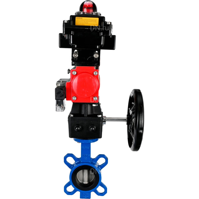 Затвор дисковый поворотный WBV3432V-2W-Fb-H Ду100 Ру16, корпус - углеродистая сталь WCB, диск - нержавеющая сталь 316L, Viton, с пневмоприводом PA-DA-083, пневмораспределителем 4M310-08 DC24V, БКВ APL-410N EX, ручным дублером MON2-450-T28-ISO в Алматы