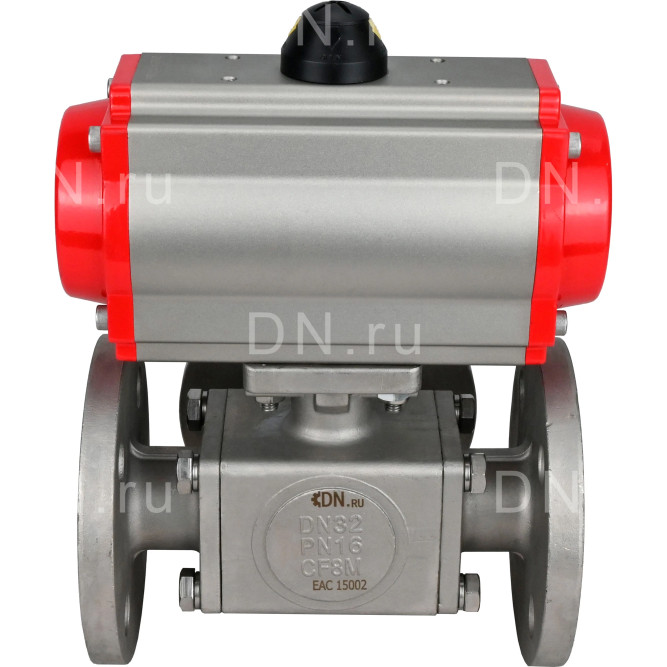 Кран шаровой BV3232P(4pc)-FP-3WL-F Ду32 Ру16 полнопроходной трехходовой, фланцевый, корпус - нержавеющая сталь SS316, с пневмоприводом PA-SA-083 с возвратными пружинами в Алматы
