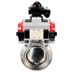 Затвор дисковый поворотный WBV3131S-2W-T-H Ду25 Ру10 резьбовой, пищевая нержавеющая сталь 304, уплотнение – Silicon, с пневмоприводом PA-DA-052, пневмораспределителем 4V320-10 AC220V и БКВ APL-210N