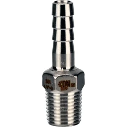 Штуцер елочка BF31-T-1 1/4-25 1 1/4″х25мм Ду32 Ру16 шланговый, корпус - нержавеющая сталь AISI 304 (CF8), присоединение - наружная резьба/штуцер