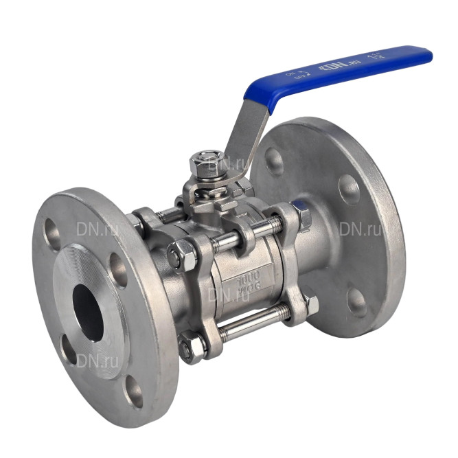 Кран шаровой BV3232P(3pc)-FP-F-H Ду40 Ру40, полнопроходной, трехсоставной, нержавеющая сталь 316, уплотнение - PTFE, фланцевый с рукояткой 14х14 в Алматы