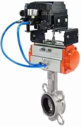 Затвор дисковый поворотный WBV3232E-2W-Fb-H Ду300 Ру16, корпус - нержавеющая сталь 316L, диск - нержавеющая сталь 316L, уплотнение - EPDM, с пневмоприводом PA-DA-140 и с электропневматическим поворотным позиционером YT-1000RSN с обратной связью