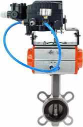 Затвор дисковый поворотный WBV3232E-2W-Fb-H Ду300 Ру16, корпус - нержавеющая сталь 316L, диск - нержавеющая сталь 316L, уплотнение - EPDM, с пневмоприводом PA-DA-140 и с электропневматическим поворотным позиционером YT-1000RSN с обратной связью