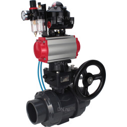 Кран шаровой BV4242E-FP-GRM-ISO Дн65 Ру10 полнопроходной, корпус - НПВХ, шар - НПВХ, уплотнение - EPDM, с пневмоприводом PA-DA-065, пневмораспределителем 4V320-08 AC220V, ручным дублером MON1-250-T26-ISO, БКВ APL-510N EX и БПВ AFC2000