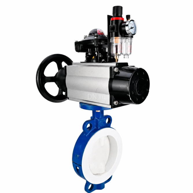 Затвор дисковый поворотный WBV3434Pf-2W-Fb-R Ду200 Ру16, корпус - угл. сталь WCB, диск - угл. сталь WCB, футерованный PTFE, уплотнение - PTFE, с пневмоприводом PA-DA-105-1, пневмораспределителем 4M310-08 DC24V, БКВ APL-210N и БПВ AFC2000 в Алматы