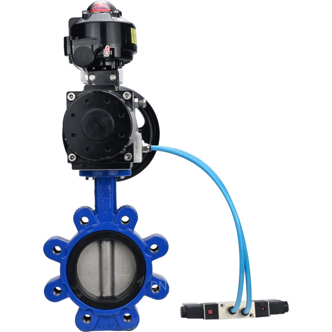 Затвор дисковый поворотный WBV1631E-2W-Fb-H Ду150 Ру16 LUG корпус - чугун QT450, диск - нержавеющая сталь 304, уплотнение - EPDM, с пневмоприводом PA-DA-105-1, пневмораспределителем 4V320-08 AC220V, БКВ APL-510N EX и БПВ AFC2000 в Алматы
