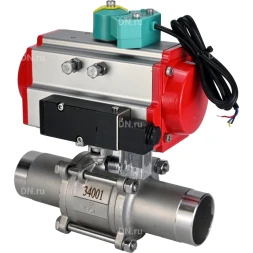 Кран шаровой BV3232P(3pc)-FP-W-ISO-H LONG Ду10 Ру63 полнопроходной, корпус - нержавеющая сталь 316, уплотнение - PTFE, под приварку, с пневмоприводом PA-DA-052, пневмораспределителем 4M310-08 DC24V и магнитным переключателем ALS200D