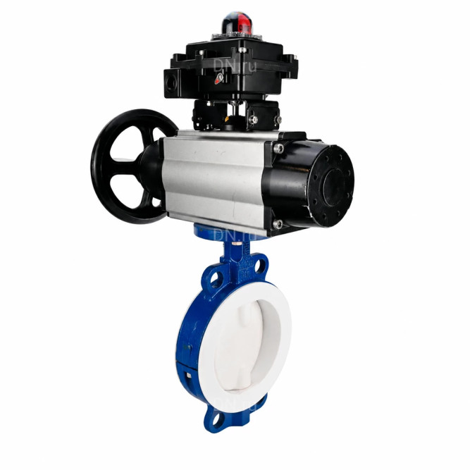 Затвор дисковый поворотный WBV3434Pf-2W-Fb-R Ду150 Ру16, корпус - углеродистая сталь WCB, диск - углеродистая сталь WCB, футерованный PTFE, уплотнение - PTFE, с пневмоприводом PA-DA-105-1, пневмораспределителем 4M310-08 DC24V и БКВ APL-410N EX в Алматы
