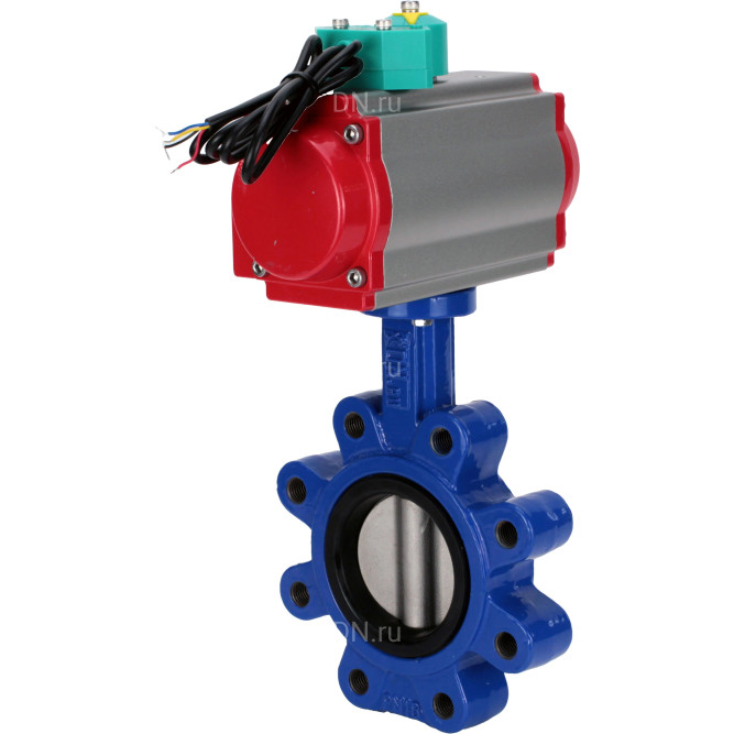 Затвор дисковый поворотный WBV1631N-2W-Fb-H Ду50 Ру16 LUG корпус - чугун QT450, диск - нержавеющая сталь 304, уплотнение - NBR, с пневмоприводом PA-DA-065 и магнитным переключателем ALS200D в Алматы