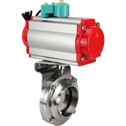 Затвор дисковый поворотный WBV3131E-2W-W-H Ду50 Ру10 под приварку, пищевая нержавеющая сталь 304, уплотнение - EPDM, с пневмоприводом PA-DA-052 и магнитным переключателем ALS200D