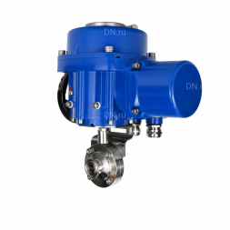 Затвор дисковый поворотный WBV3131S-2W-C-H Ду15 Ру10 кламповый, корпус - пищевая нержавеющая сталь 304, уплотнение - Silicon, с электроприводом QT-N-005M-O2-380VAC-У1 с моментной муфтой и штурвалом
