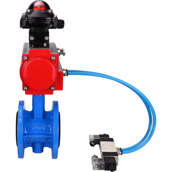 Затвор дисковый поворотный WBV1313E-2W-F-H Ду200 Ру16 фланцевый, корпус - чугун GGG40, диск - чугун GGG40, уплотнение - EPDM, с пневмоприводом PA-DA-140, пневмораспределителем 4V320-10 AC220V и БКВ APL-210N в Алматы