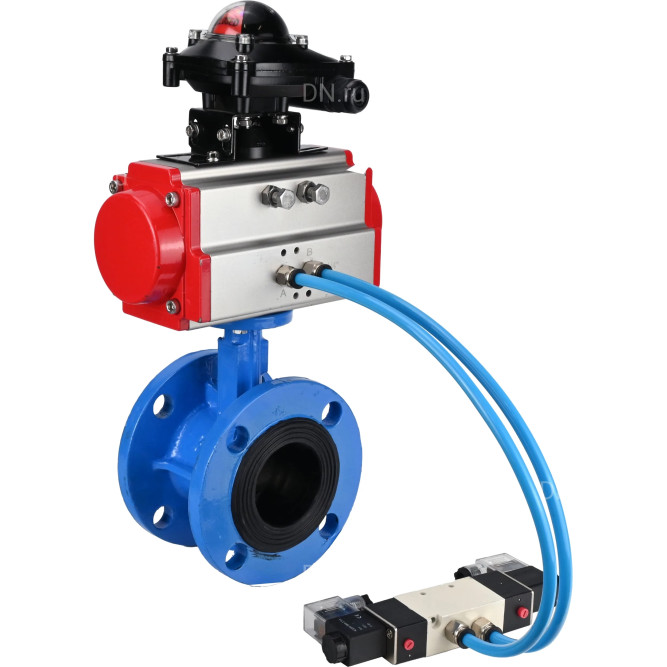Затвор дисковый поворотный WBV1313E-2W-F-H Ду200 Ру16 фланцевый, корпус - чугун GGG40, диск - чугун GGG40, уплотнение - EPDM, с пневмоприводом PA-DA-140, пневмораспределителем 4V320-10 AC220V и БКВ APL-210N в Алматы