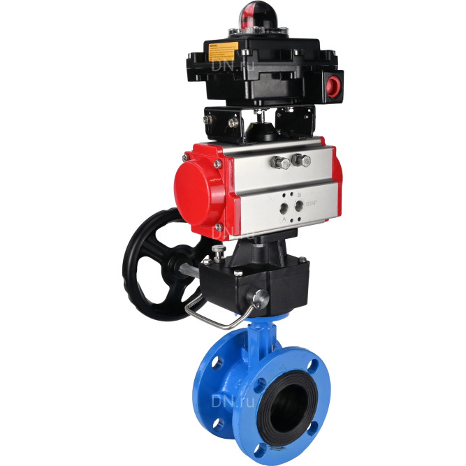 Затвор дисковый поворотный WBV1313E-2W-F-H Ду65 Ру16 фланцевый, корпус - чугун GGG40, диск - чугун GGG40, уплотнение - EPDM, с пневмоприводом PA-DA-105, БКВ APL-410N EX и ручным дублером MON1-250-T26-ISO в Алматы