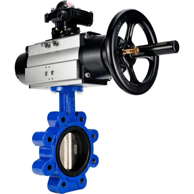 Затвор дисковый поворотный WBV1616E-2W-Fb-H Ду150 Ру16 LUG корпус - чугун QT450, диск - чугун QT450, уплотнение - EPDM, с пневмоприводом PA-DA-105-1 и БКВ APL-210N в Алматы