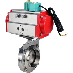 Затвор дисковый поворотный WBV3131E-2W-W-H Ду65 Ру10 под приварку, пищевая нержавеющая сталь 304, уплотнение - EPDM, с пневмоприводом PA-DA-052 и магнитным переключателем ALS200D