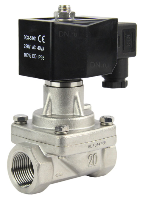 Клапан электромагнитный VS731-PT-NC-24VAC 1 1/2″ Ду40 Ру5 прямого действия двухходовой, корпус - сталь нержавеющая 304, присоединение - внутренняя резьба, уплотнение - PTFE, нормально-закрытый, катушка - 24 В AC в Алматы
