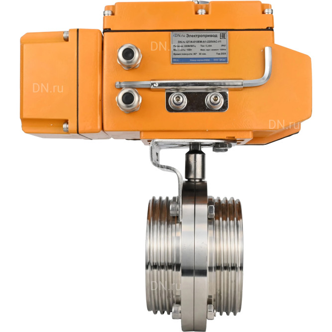 Затвор дисковый поворотный WBV3131E-2W-T-H Ду25 Ру10 резьбовой, корпус - пищевая нержавеющая сталь 304, уплотнение - EPDM, с электроприводом QT-N-005EM-A1-220VAC-У1 c датчиком обратной связи и входным управляющим сигналом 4-20мА HARK в Алматы