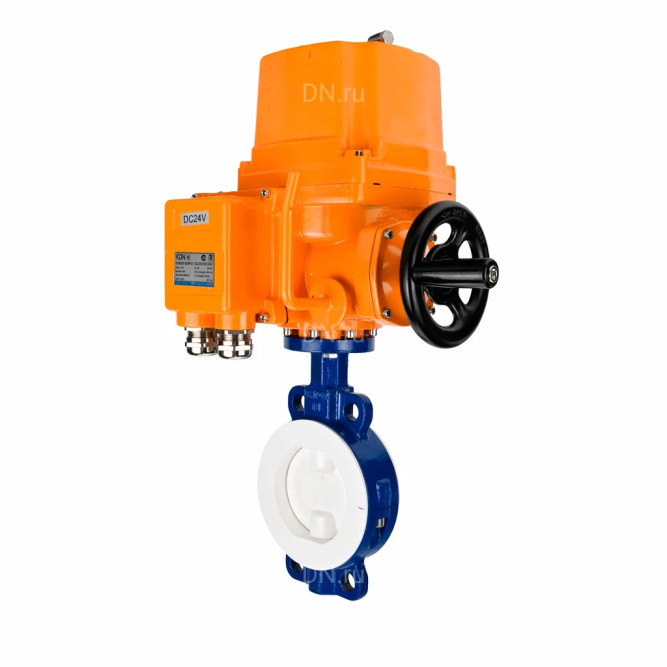 Затвор дисковый поворотный WBV3434Pf-2W-Fb-H Ду100 Ру16 корпус - углеродистая сталь WCB, диск - углеродистая сталь WCB, футерованный PTFE, уплотнение - PTFE, с электроприводом QT-EX-010M-O2-220VAC-У1 в Алматы