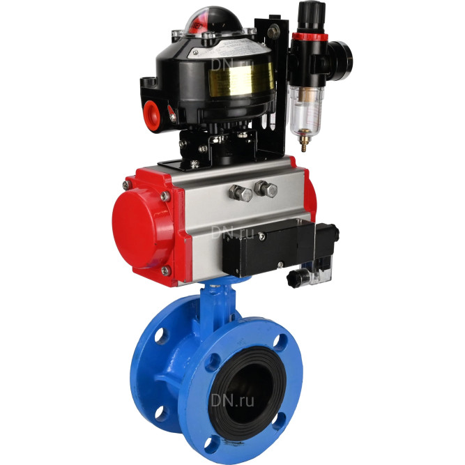 Затвор дисковый поворотный WBV1313E-2W-F-H Ду200 Ру16 фланцевый, корпус - чугун GGG40, диск - чугун GGG40, EPDM, с пневмоприводом PA-DA-140, пневмораспределителем 4M310-08 AC220V, БКВ APL-510N EX и БПВ AFC2000 в Алматы