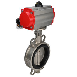 Затвор дисковый поворотный WBV3232N-2W-Fb-H Ду150 Ру16, корпус - нержавеющая сталь 316L, диск - нержавеющая сталь 316L, уплотнение - NBR, с пневмоприводом PA-SA-130 и пневмораспределителем 4M310-08 DC24V