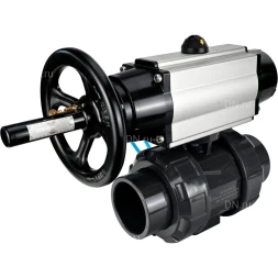 Кран шаровой BV4242E-FP-GRM-ISO Дн80 Ру10 полнопроходной, корпус - НПВХ, шар - НПВХ, уплотнение - EPDM, с пневмоприводом PA-DA-105-1 и пневмораспределителем 4V320-08 AC220V