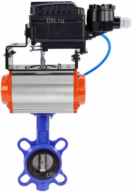 Затвор дисковый поворотный WBV1432N-2W-Fb-H Ду125 Ру16, корпус - чугун GGG50, диск - нержавеющая сталь 316L, уплотнение - NBR, с пневмоприводом PA-SA-140 и с электропневматическим поворотным позиционером YT-1000RSN с обратной связью в Алматы