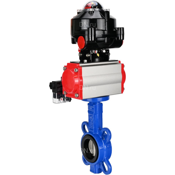 Затвор дисковый поворотный WBV1132N-2W-Fb-H Ду125 Ру16, корпус - чугун GG25, диск - нержавеющая сталь 316L, уплотнение - NBR, с пневмоприводом PA-DA-105 двойного действия, пневмораспределителем 4M310-08 AC220V, БКВ APL-510N-EX в Алматы