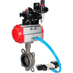 Затвор дисковый поворотный WBV3131N-2W-Fb-H Ду125 Ру16, корпус - нержавеющая сталь 304, диск - нержавеющая сталь 304, уплотнение - NBR, с пневмоприводом PA-SA-140, пневмораспределителем 4M320-08 AC220V, БКВ APL-210N и БПВ AFC2000