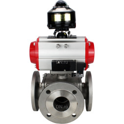Кран шаровой BV3232P(4pc)-FP-3WL-F Ду25 Ру16 полнопроходной трехходовой, фланцевый, корпус - нержавеющая сталь SS316, с пневмоприводом PA-SA-083 с возвратными пружинами, пневмораспределителем 4M310-08 DC24V и БКВ APL-510N EX