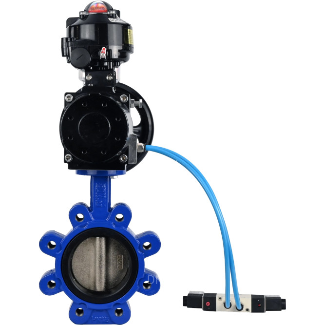 Затвор дисковый поворотный WBV1616E-2W-Fb-H Ду125 Ру16 LUG корпус - чугун QT450, диск - чугун QT450, уплотнение - EPDM, с пневмоприводом PA-DA-105-1, пневмораспределителем 4V320-08 AC220V, БКВ APL-510N EX и БПВ AFC2000 в Алматы