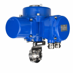 Затвор дисковый поворотный WBV3131S-2W-C-H Ду25 Ру10 кламповый, корпус - пищевая нержавеющая сталь 304, уплотнение - Silicon, с электроприводом QT-N-005M-O2-380VAC-У1 с моментной муфтой и штурвалом