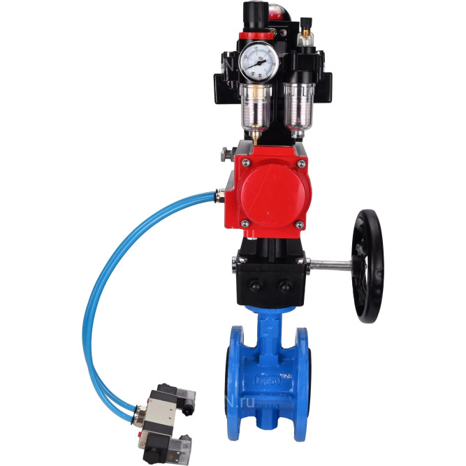 Затвор дисковый поворотный WBV1313E-2W-F-H Ду150 Ру16 фланцевый, корпус - чугун GGG40, диск - чугун GGG40, EPDM, с пневмоприводом PA-DA-130, пневмораспределителем 4V320-08 AC220V, БКВ APL-410N EX, дублером MON1-250-T26-ISO и БПВ AFC2000 в Алматы