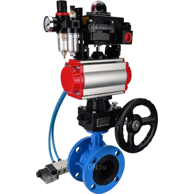 Затвор дисковый поворотный WBV1313E-2W-F-H Ду150 Ру16 фланцевый, корпус - чугун GGG40, диск - чугун GGG40, EPDM, с пневмоприводом PA-DA-130, пневмораспределителем 4V320-08 AC220V, БКВ APL-410N EX, дублером MON1-250-T26-ISO и БПВ AFC2000 в Алматы