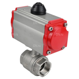 Кран шаровой BV3232P(2pc)-FP-T-ISO-H Ду10 Ру63 полнопроходной двухходовой, нержавеющая сталь 316, внутренняя резьба, уплотнение - PTFE, с пневмоприводом двойного действия PA-SA-052 с возвратными пружинами