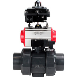 Кран шаровой BV4242E-FP-GRM-ISO Дн80 Ру10 полнопроходной, корпус - НПВХ, шар - НПВХ, уплотнение - EPDM, с пневмоприводом PA-SA-065, пневмораспределителем 4M310-08 DC24V и БКВ APL-410N EX
