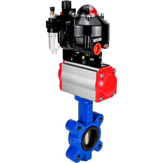 Затвор дисковый поворотный WBV1616N-2W-Fb-H Ду100 Ру16 LUG корпус - чугун QT450, диск - чугун QT450, уплотнение - NBR, с пневмоприводом PA-SA-130, пневмораспределителем 4M310-08 DC24V, БКВ APL-510N EX и БПВ AFC2000 в Алматы