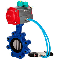 Затвор дисковый поворотный WBV1631E-2W-Fb-H Ду100 Ру16 LUG, корпус - чугун QT450, диск - нержавеющая сталь 304, уплотнение - EPDM, с пневмоприводом PA-DA-083, пневмораспределителем 4M320-10 AC220V и магнитным переключателем ALS200D