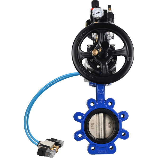 Затвор дисковый поворотный WBV1616E-2W-Fb-H Ду150 Ру16 LUG корпус - чугун QT450, диск - чугун QT450, уплотнение - EPDM, с пневмоприводом PA-DA-105-1, пневмораспределителем 4V320-08 AC220V, БКВ APL-510N EX и БПВ AFC2000 в Алматы