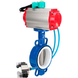 Затвор дисковый поворотный WBV3432P-2W-Fb-H Ду50 Ру16 корпус - углеродистая сталь WCB, диск - нержавеющая сталь 316L, уплотнение - PTFE, с пневмоприводом PA-DA-083, пневмораспределителем 4V320-08 AC220V и магнитным переключателем ALS200D