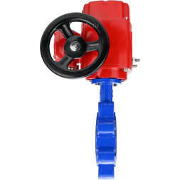 Затвор дисковый поворотный WBV1616E-2W-Fb-H Ду150 Ру16 LUG межфланцевый, корпус - чугун QT450, диск - чугун QT450, уплотнение - EPDM, с электроприводом QT-EX-020M-O2-380VAC-У1 с моментной муфтой и штурвалом