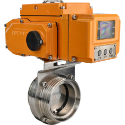 Затвор дисковый поворотный WBV3131E-2W-T-H Ду40 Ру10 резьбовой, корпус - пищевая нержавеющая сталь 304, уплотнение - EPDM, с электроприводом QT-N-005EM-A1-220VAC-У1 c датчиком обратной связи и входным управляющим сигналом 4-20мА HARK