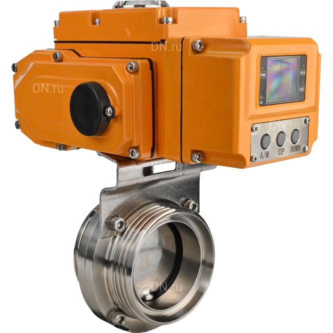 Затвор дисковый поворотный WBV3131E-2W-T-H Ду40 Ру10 резьбовой, корпус - пищевая нержавеющая сталь 304, уплотнение - EPDM, с электроприводом QT-N-005EM-A1-220VAC-У1 c датчиком обратной связи и входным управляющим сигналом 4-20мА HARK в Алматы