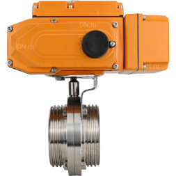 Затвор дисковый поворотный WBV3131E-2W-T-H Ду40 Ру10 резьбовой, корпус - пищевая нержавеющая сталь 304, уплотнение - EPDM, с электроприводом QT-N-005EM-A1-220VAC-У1 c датчиком обратной связи и входным управляющим сигналом 4-20мА HARK