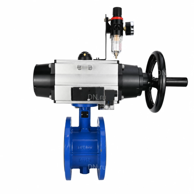 Затвор дисковый поворотный WBV1331E-2W-F-H Ду65 Ру16 фланцевый, корпус - чугун GGG40, диск - нержавеющая сталь 304, уплотнение - EPDM, с пневмоприводом PA-DA-105-1, 4M310-08 AC220V и AFC2000 в Алматы