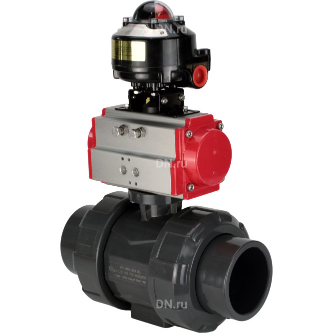 Кран шаровой BV4242E-FP-GRM-ISO Дн32 Ру10 полнопроходной, корпус - НПВХ, шар - НПВХ, уплотнение - EPDM, с пневмоприводом PA-DA-052 и БКВ APL-510N EX в Алматы