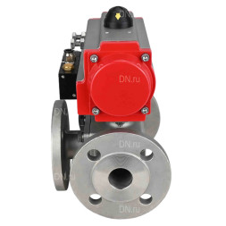 Кран шаровой BV3232P(4pc)-FP-3WL-F Ду25 Ру16 полнопроходной трехходовой, фланцевый, корпус - нержавеющая сталь SS316, с пневмоприводом PA-SA-083 с возвратными пружинами и пневмораспределителем 4M310-08 AC220V